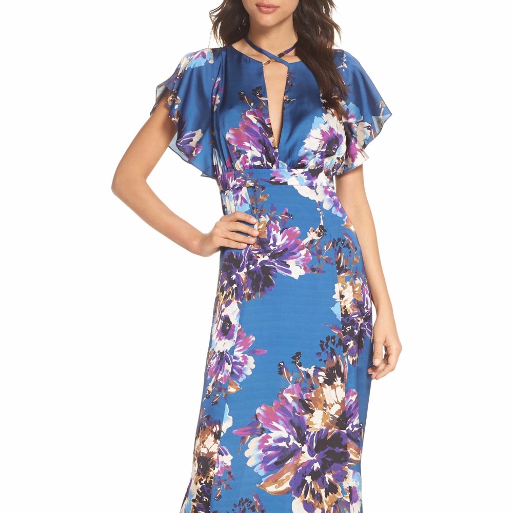NEW Ali & Jay Anthropologie BLUE FLORAL Maxi DRESS - Picture 7 of 8